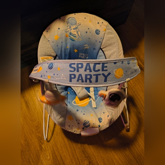 Space Party Baby Bouncer - Blue and White - Picture 1 of 4